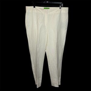 Pappagallo Pants Women’s 16 White Linen Blend Ankle Cropped Embroidered Hem NWT